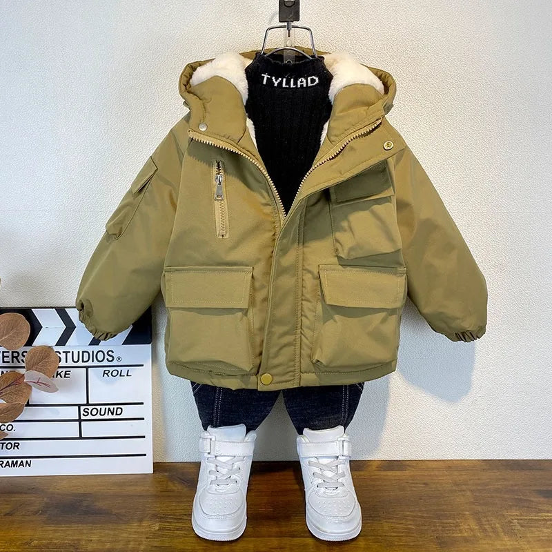 2023 Children Jackets Coat Autumn Winter Boy Clothes Baby Warm Thicken Velvet Outwear Outfits Toddler Kids Clothing 3-10 Years