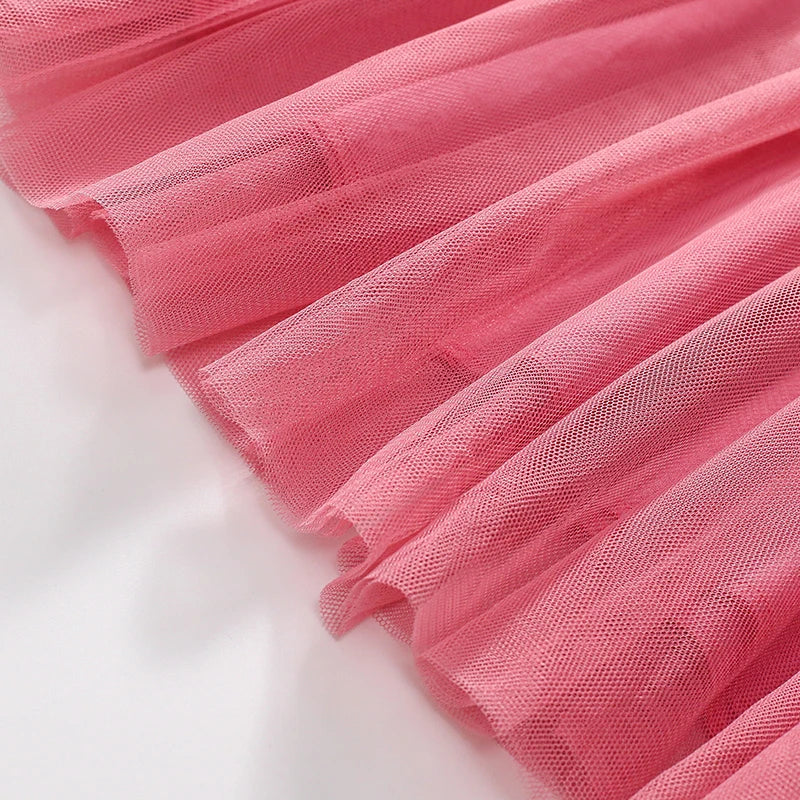 Kids Clothes Children's Clothing 2025 Autumn Cotton Baby Girls Cartoon Long Sleeves Flowers Mesh Dresses 2-7 year