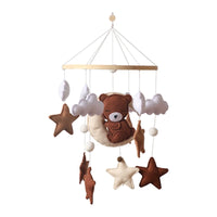 Wooden Crib Mobile Baby Bed Bell Rattle Toy Soft Felt Cartoon Bear Mobile bracket Newborn Music Box Bed Bell Hanging Bracket Toy