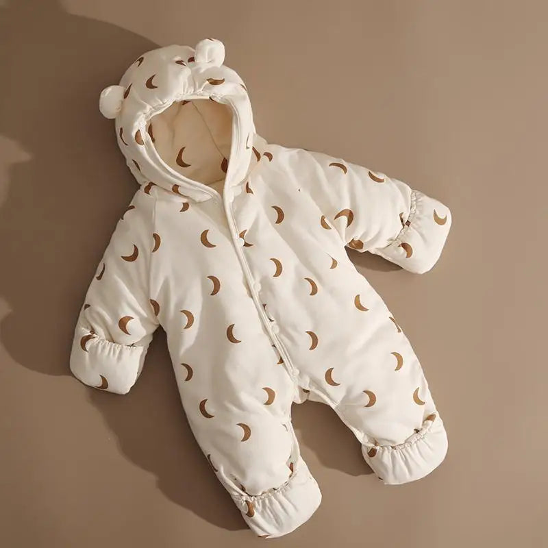 Newborn Winter Suit One-Piece Cotton Padded Jumpsuit with Foot Cover Thick Warm Outfit for Baby 0-12M Layered Clothing Set