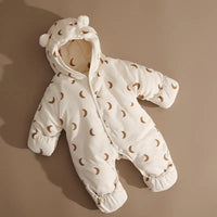 Newborn Winter Suit One-Piece Cotton Padded Jumpsuit with Foot Cover Thick Warm Outfit for Baby 0-12M Layered Clothing Set