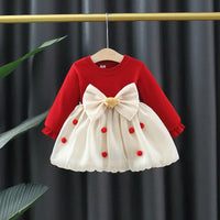 Spring and Autumn New Girl Baby Dress Bow Bear Doll Mesh Dot Puff Dress Sweet Princess Dress Birthday Party Dress