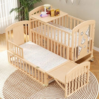 Baby Comfortable Sleeping Bed Solid Wood Newborn Baby Bed Multifunctional Baby Rocking Bed with Wheels and mosquito net