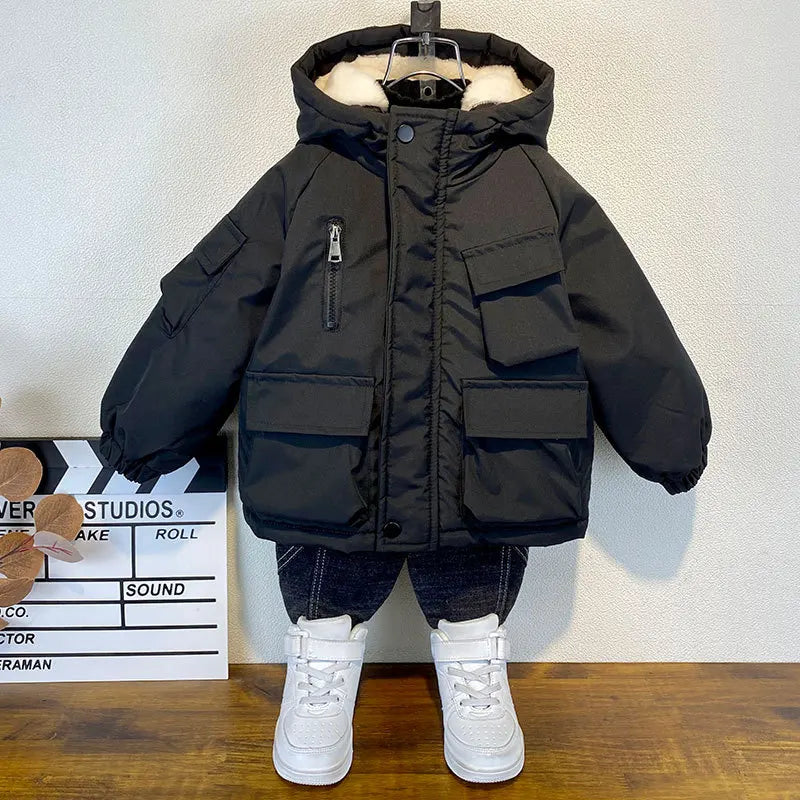 2023 Children Jackets Coat Autumn Winter Boy Clothes Baby Warm Thicken Velvet Outwear Outfits Toddler Kids Clothing 3-10 Years