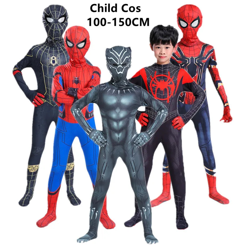 3-12Y Child Spider-Man Role-Play Costume Movie Superhero Mask Jumpsuit School Festival Performance Outfit Halloween Party