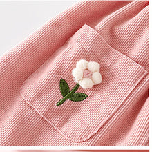 Korean Children's Clothes 2025 Autumn Girl Corduroy Straight-Leg Pants with Flower Embroidery 0-5Y Kids Casual Trousers