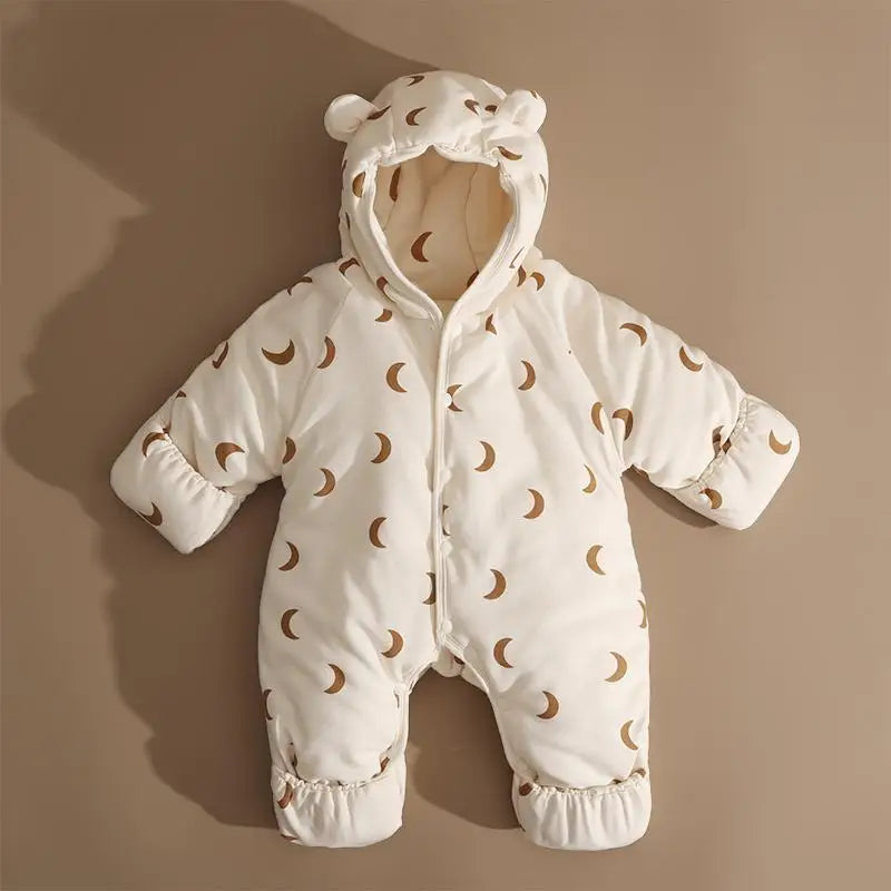 Newborn Winter Suit One-Piece Cotton Padded Jumpsuit with Foot Cover Thick Warm Outfit for Baby 0-12M Layered Clothing Set