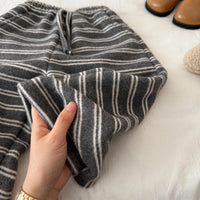 Korean Children's Clothes 2025 Autumn Winter Kids Fleece Pants Boys Striped Loose Trousers Warm Casual Long Pants