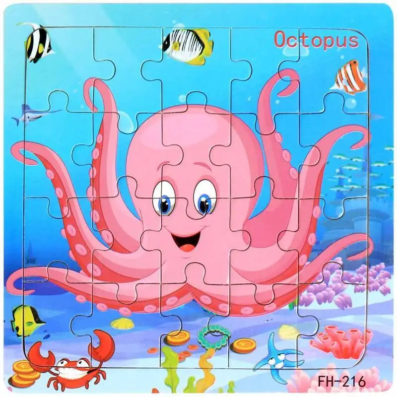 20Piece 3D Wooden Puzzle Cartoon Animal Vehicle Cognitive Jigsaw Puzzle Early Learning Educational Puzzle Toys for Children