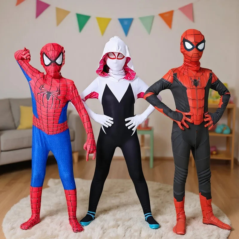 3-12Y Child Spider-Man Role-Play Costume Movie Superhero Mask Jumpsuit School Festival Performance Outfit Halloween Party