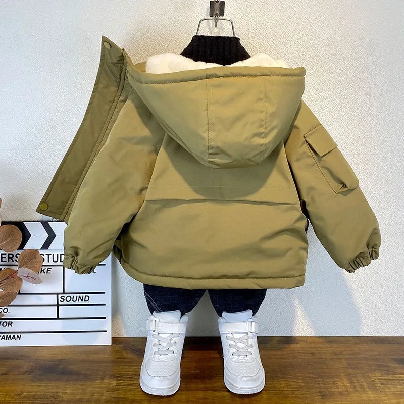 2023 Children Jackets Coat Autumn Winter Boy Clothes Baby Warm Thicken Velvet Outwear Outfits Toddler Kids Clothing 3-10 Years