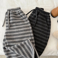 Korean Children's Clothes 2025 Autumn Winter Kids Fleece Pants Boys Striped Loose Trousers Warm Casual Long Pants