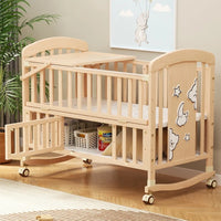 Baby Comfortable Sleeping Bed Solid Wood Newborn Baby Bed Multifunctional Baby Rocking Bed with Wheels and mosquito net