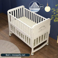 New 3 in 1 White Solid Wood Kids Cribs Adjisuable Wooden Baby Cot Bed With Net for New Born