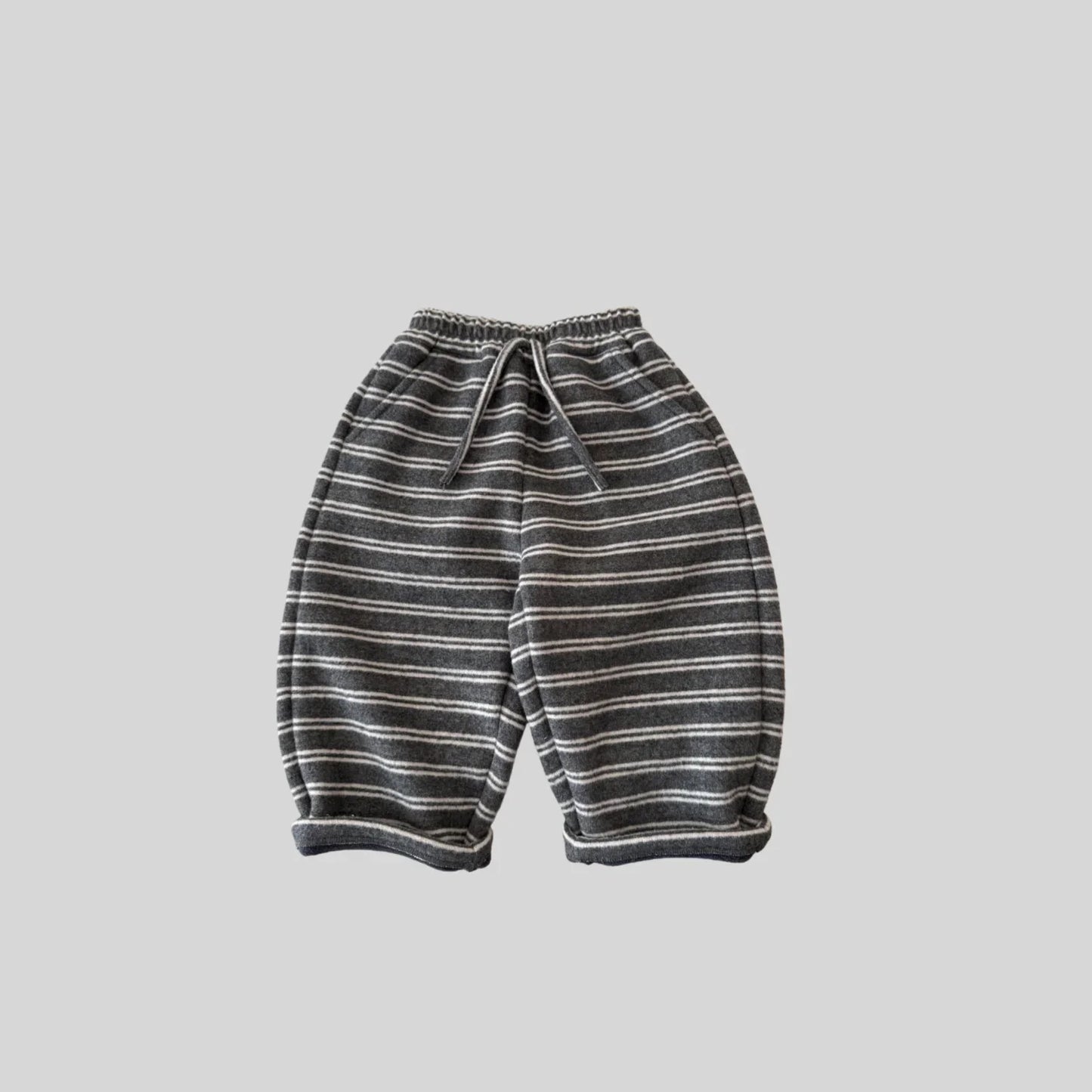 Korean Children's Clothes 2025 Autumn Winter Kids Fleece Pants Boys Striped Loose Trousers Warm Casual Long Pants