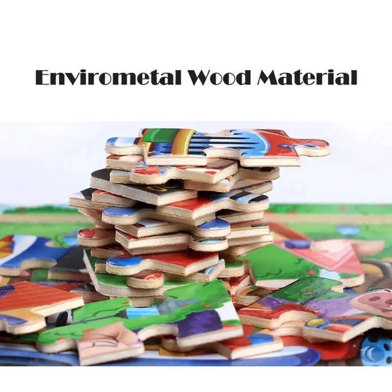 20Piece 3D Wooden Puzzle Cartoon Animal Vehicle Cognitive Jigsaw Puzzle Early Learning Educational Puzzle Toys for Children