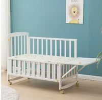 New 3 in 1 White Solid Wood Kids Cribs Adjisuable Wooden Baby Cot Bed With Net for New Born