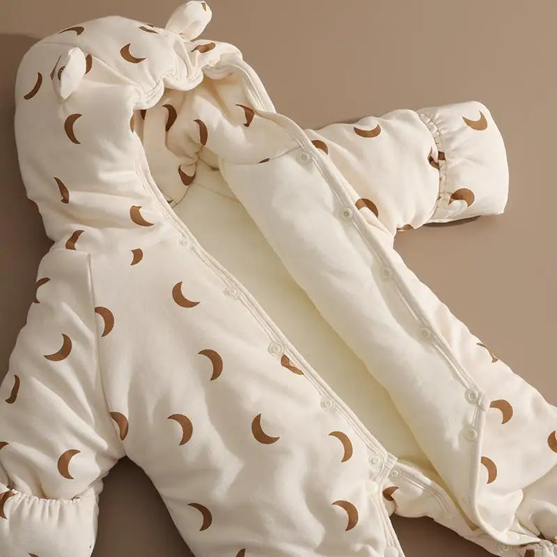Newborn Winter Suit One-Piece Cotton Padded Jumpsuit with Foot Cover Thick Warm Outfit for Baby 0-12M Layered Clothing Set
