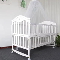 New 3 in 1 White Solid Wood Kids Cribs Adjisuable Wooden Baby Cot Bed With Net for New Born