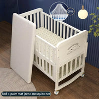 New 3 in 1 White Solid Wood Kids Cribs Adjisuable Wooden Baby Cot Bed With Net for New Born