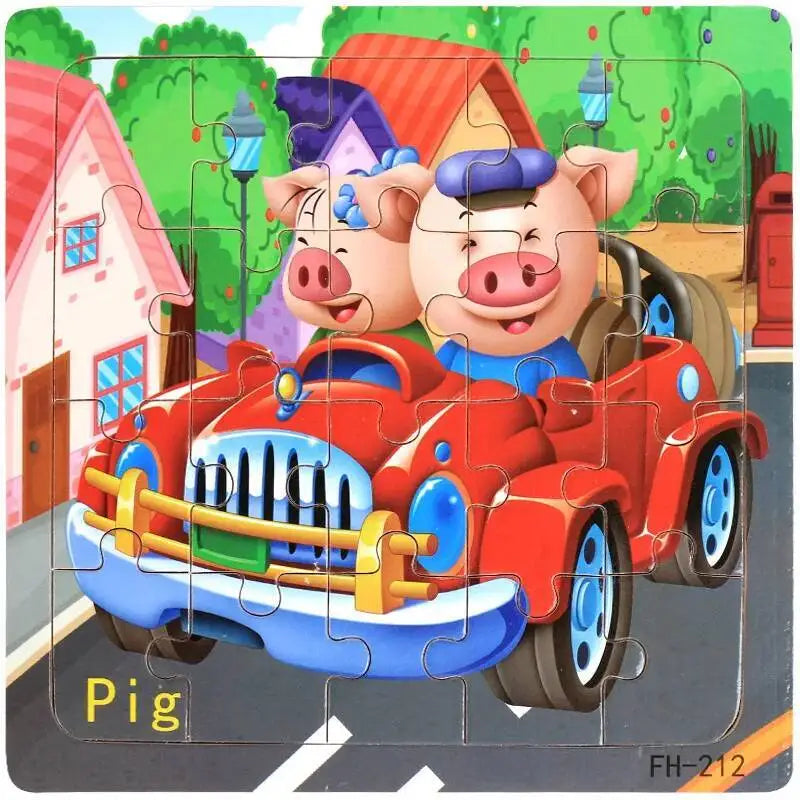 20Piece 3D Wooden Puzzle Cartoon Animal Vehicle Cognitive Jigsaw Puzzle Early Learning Educational Puzzle Toys for Children