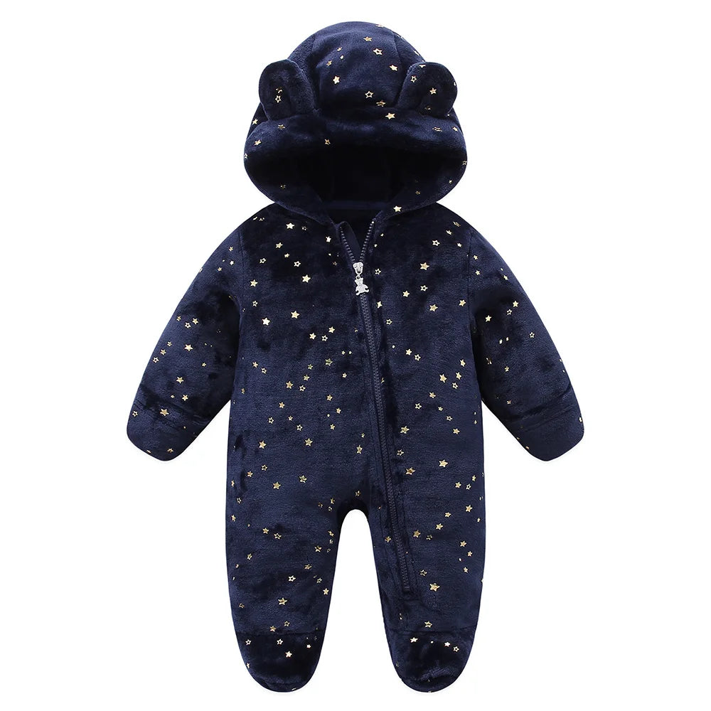 Newborn Baby Flannel Rompers Soft Warm Autumn Winter Bodysuit for Boys & Girls Cartoon Print Jumpsuit 0-19M Newborn Baby Clothes