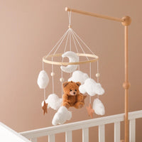 Wooden Crib Mobile Baby Bed Bell Rattle Toy Soft Felt Cartoon Bear Mobile bracket Newborn Music Box Bed Bell Hanging Bracket Toy