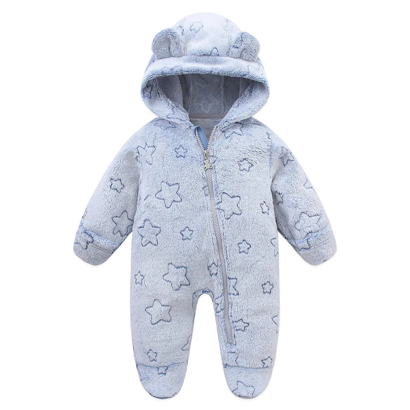 Newborn Baby Flannel Rompers Soft Warm Autumn Winter Bodysuit for Boys & Girls Cartoon Print Jumpsuit 0-19M Newborn Baby Clothes