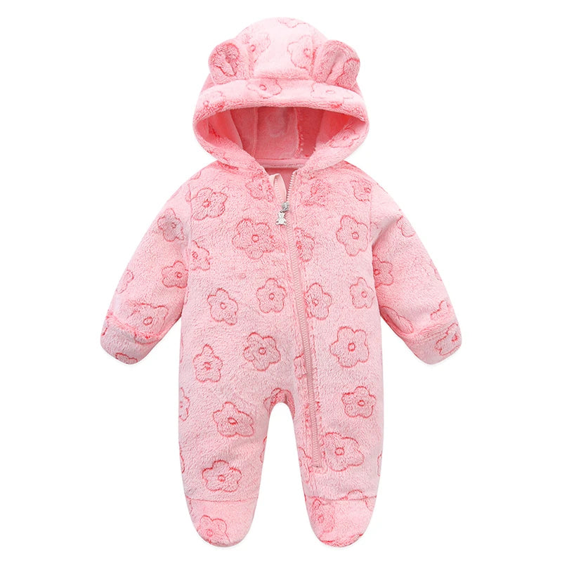 Newborn Baby Flannel Rompers Soft Warm Autumn Winter Bodysuit for Boys & Girls Cartoon Print Jumpsuit 0-19M Newborn Baby Clothes