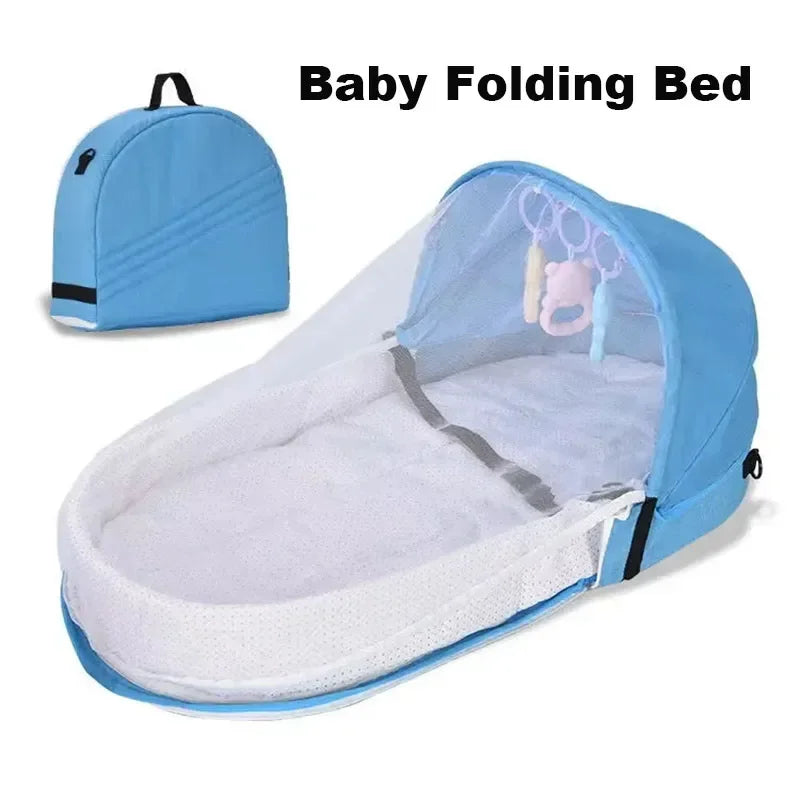Baby Bed Convenient Folding Anti Pressure Baby Crib with Net and Awning Newborn Isolation Biomimetic Outdoor Travel Baby Crib