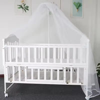 New 3 in 1 White Solid Wood Kids Cribs Adjisuable Wooden Baby Cot Bed With Net for New Born