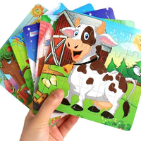 20Piece 3D Wooden Puzzle Cartoon Animal Vehicle Cognitive Jigsaw Puzzle Early Learning Educational Puzzle Toys for Children