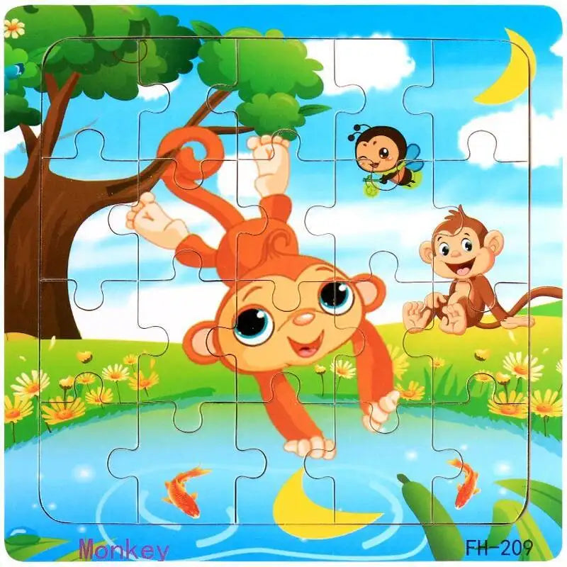 20Piece 3D Wooden Puzzle Cartoon Animal Vehicle Cognitive Jigsaw Puzzle Early Learning Educational Puzzle Toys for Children