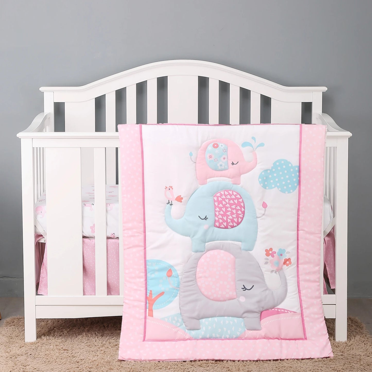 3Pcs Luxury Super Soft Breathable Cot Bedsheets Crib Bedding Set for Kids Baby Boys (Baby Comforter Fitted Sheet Crib Skirt)