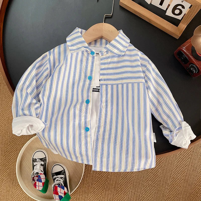 Kids Shirt Clothes Spring Thin Blouses Clothing Infant Boy Striped Cotton Tops 1 2 3 4 Years Kids Long Sleeves Shirt