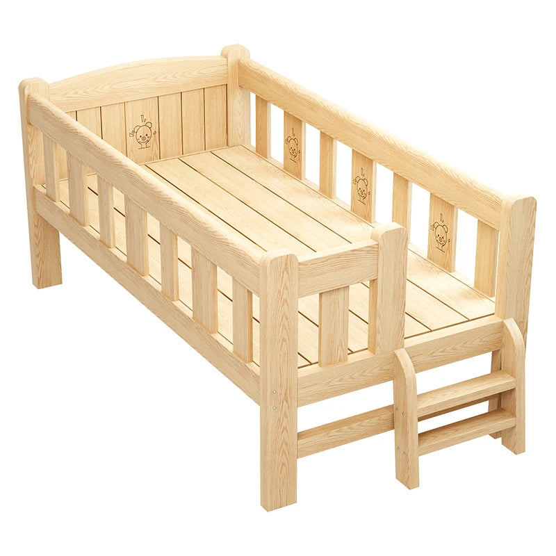 Solid Wood Children's Bed, Boy's Single Bed, with Guardrail, Girl's Princess Bed, Widened and Connected, Customizable