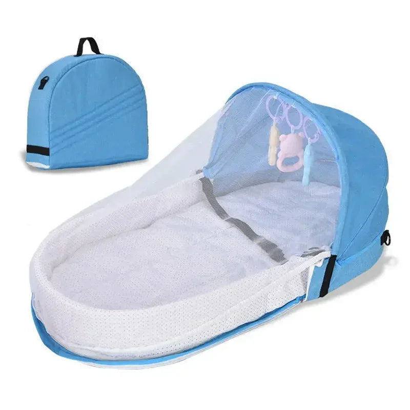 Baby Bed Convenient Folding Anti Pressure Baby Crib with Net and Awning Newborn Isolation Biomimetic Outdoor Travel Baby Crib