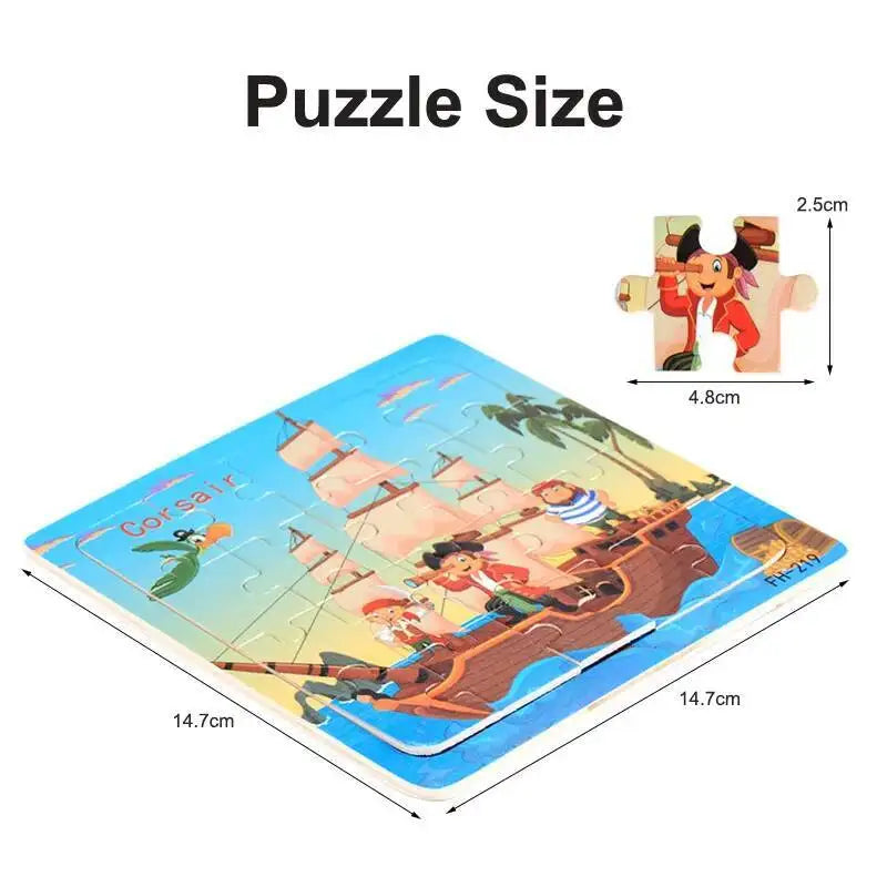 20Piece 3D Wooden Puzzle Cartoon Animal Vehicle Cognitive Jigsaw Puzzle Early Learning Educational Puzzle Toys for Children