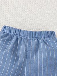 Baby Boy Little Gentleman Set Lapel Stripe Fake Two piece Top and Shorts Set Suitable for 0-3 Year Toddlers Birthday Party Set