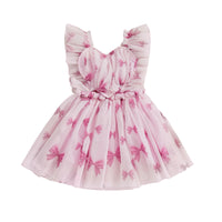 Infant Baby Girl Valentine’s Day Tulle Dress Heart/Bow Print Sleeveless Suspender A-Line Dress for Spring Summer