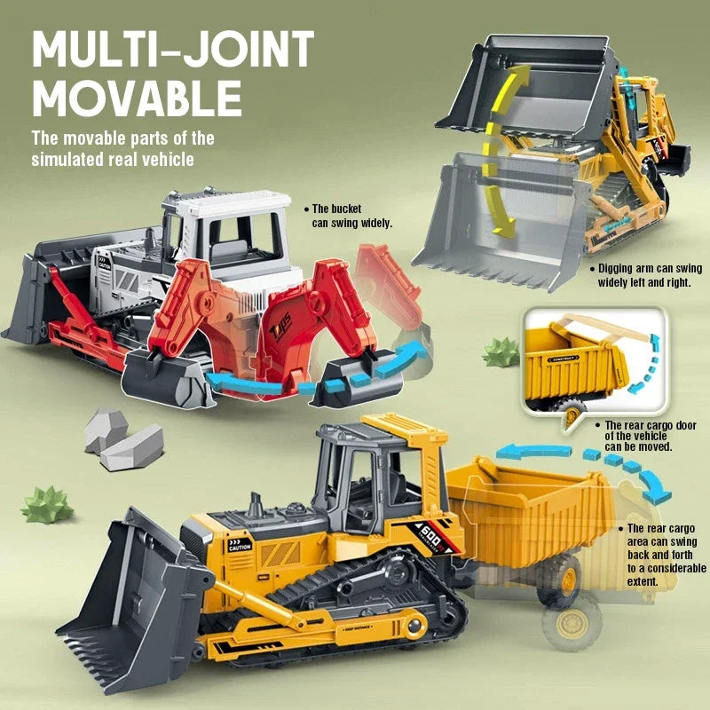 1/24 Multi-Functional Bulldozer Model SimulationTruck Double-Head Car Forklift Inertial Transport Vehicle Toys for Boys Kid Gift