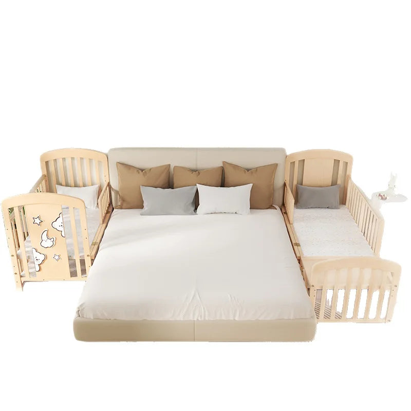 Baby Comfortable Sleeping Bed Solid Wood Newborn Baby Bed Multifunctional Baby Rocking Bed with Wheels and mosquito net