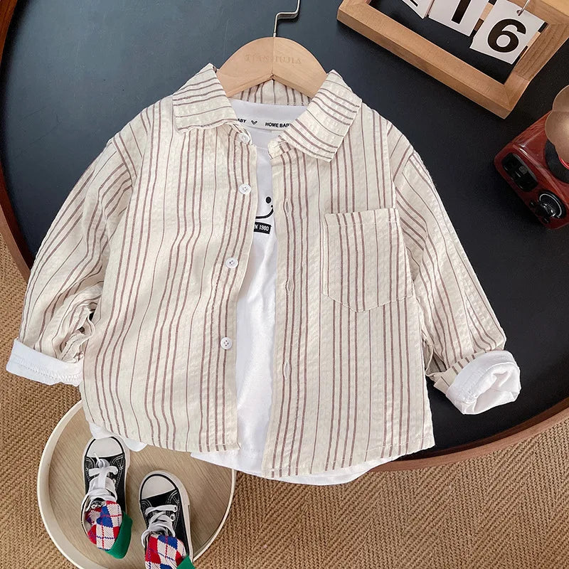 Kids Shirt Clothes Spring Thin Blouses Clothing Infant Boy Striped Cotton Tops 1 2 3 4 Years Kids Long Sleeves Shirt