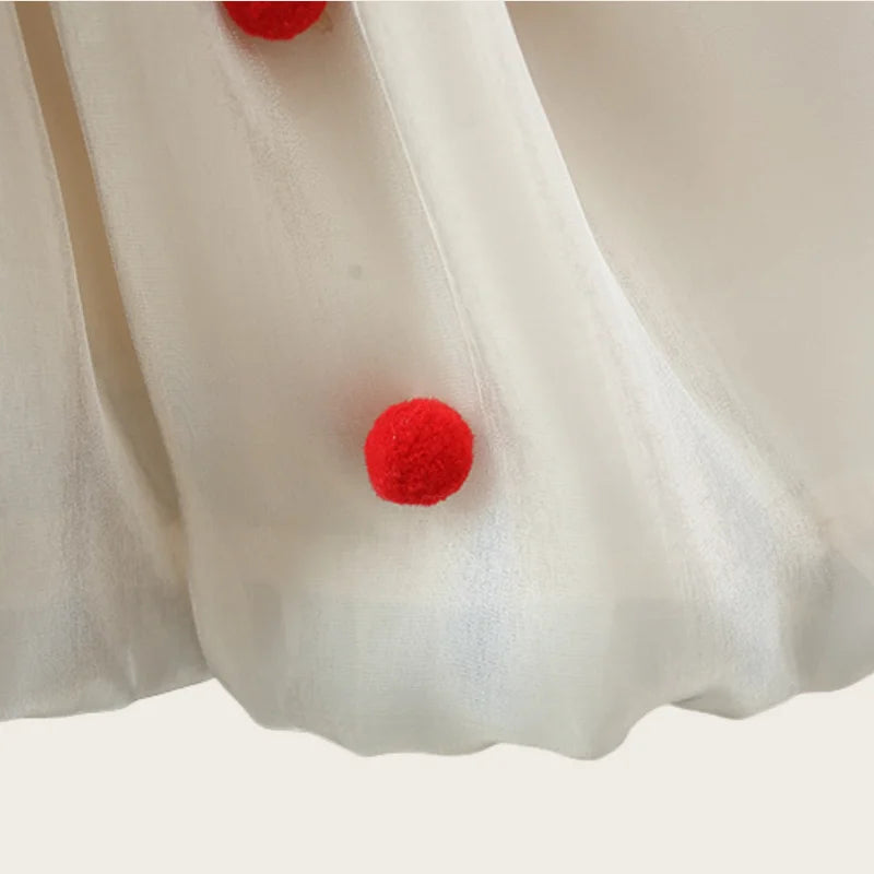 Spring and Autumn New Girl Baby Dress Bow Bear Doll Mesh Dot Puff Dress Sweet Princess Dress Birthday Party Dress