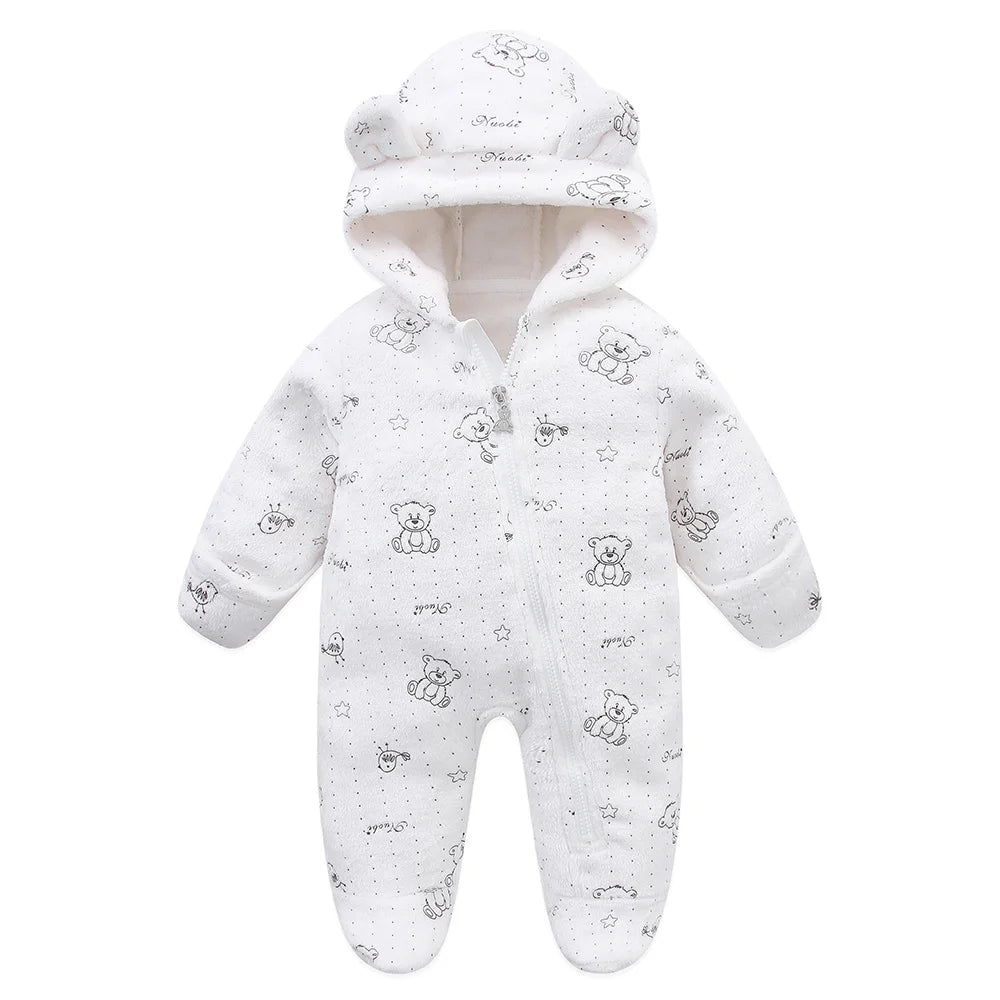 Newborn Baby Flannel Rompers Soft Warm Autumn Winter Bodysuit for Boys & Girls Cartoon Print Jumpsuit 0-19M Newborn Baby Clothes