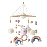 Wooden Crib Mobile Baby Bed Bell Rattle Toy Soft Felt Cartoon Bear Mobile bracket Newborn Music Box Bed Bell Hanging Bracket Toy