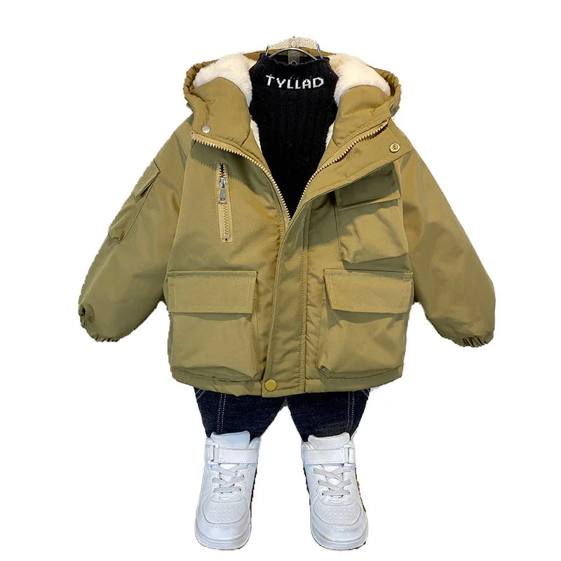 2023 Children Jackets Coat Autumn Winter Boy Clothes Baby Warm Thicken Velvet Outwear Outfits Toddler Kids Clothing 3-10 Years