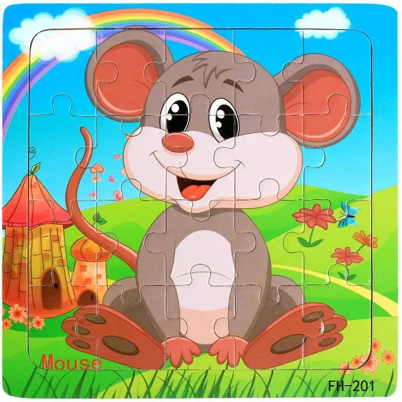 20Piece 3D Wooden Puzzle Cartoon Animal Vehicle Cognitive Jigsaw Puzzle Early Learning Educational Puzzle Toys for Children