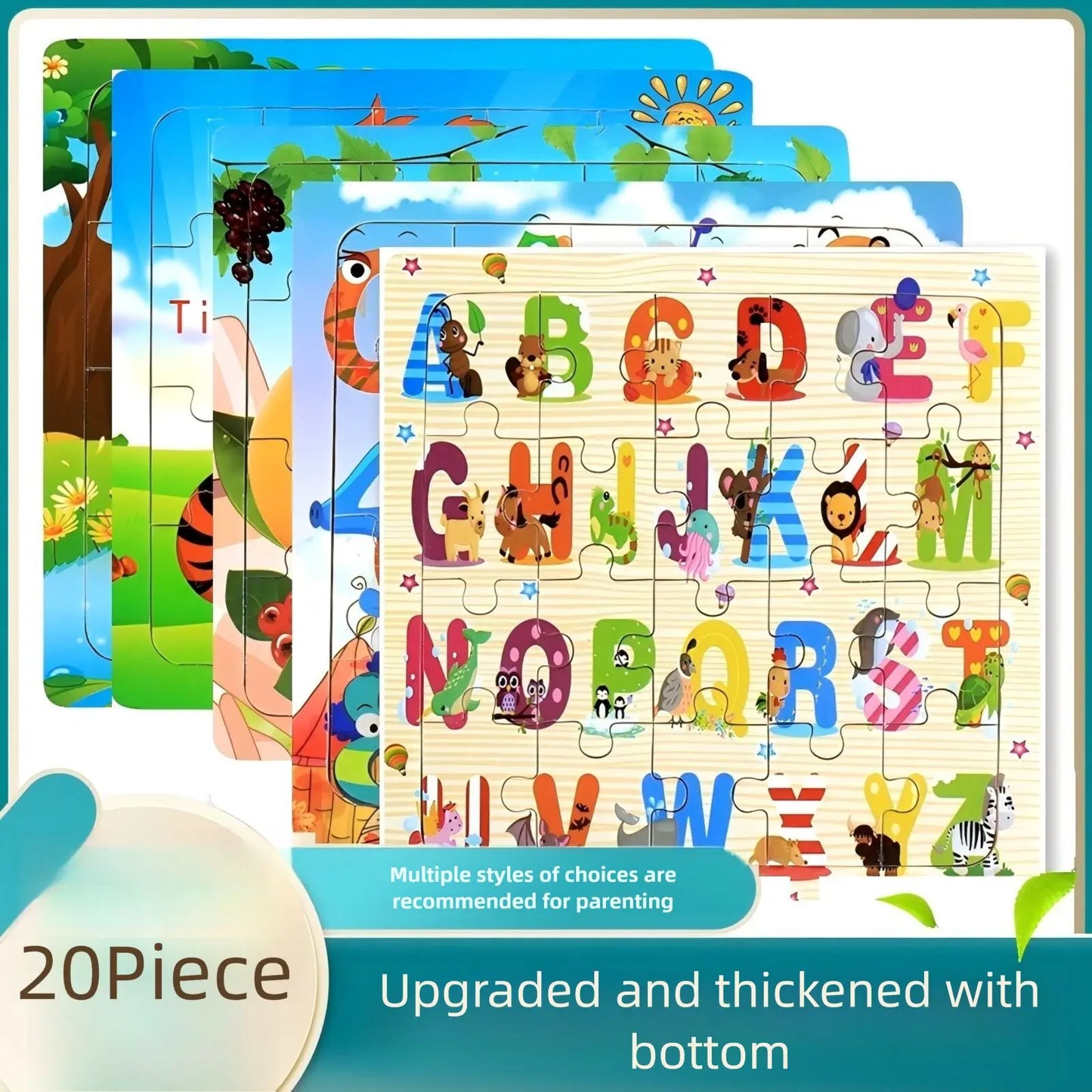 20Piece 3D Wooden Puzzle Cartoon Animal Vehicle Cognitive Jigsaw Puzzle Early Learning Educational Puzzle Toys for Children