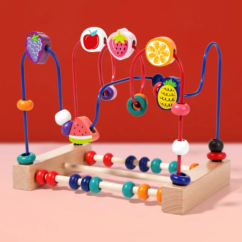 Wooden Toys Bead Maze Colorful Animals Fruits Shapes Educational Counting Learning Circle Toys Kids Classic Gifts for Toddlers